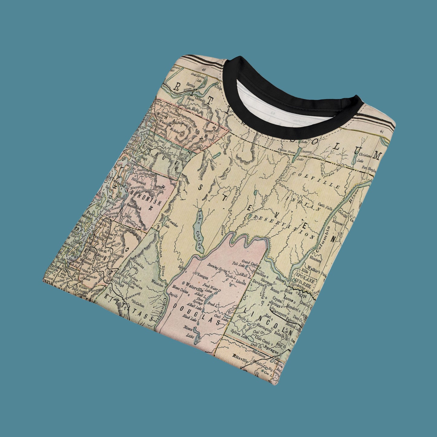 Map-patterned shirt on a white background