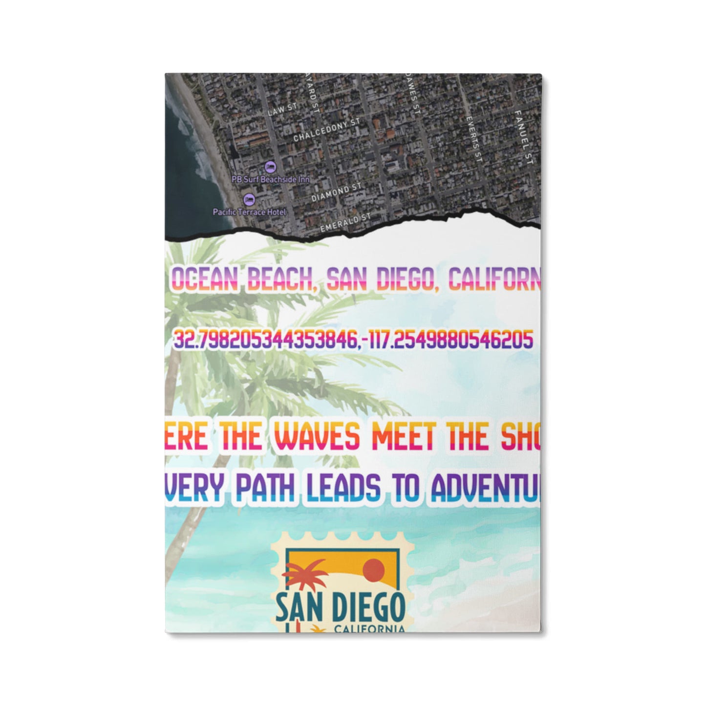 Pacific Beach San Diego Map Canvas Wall Art – Coastal Décor