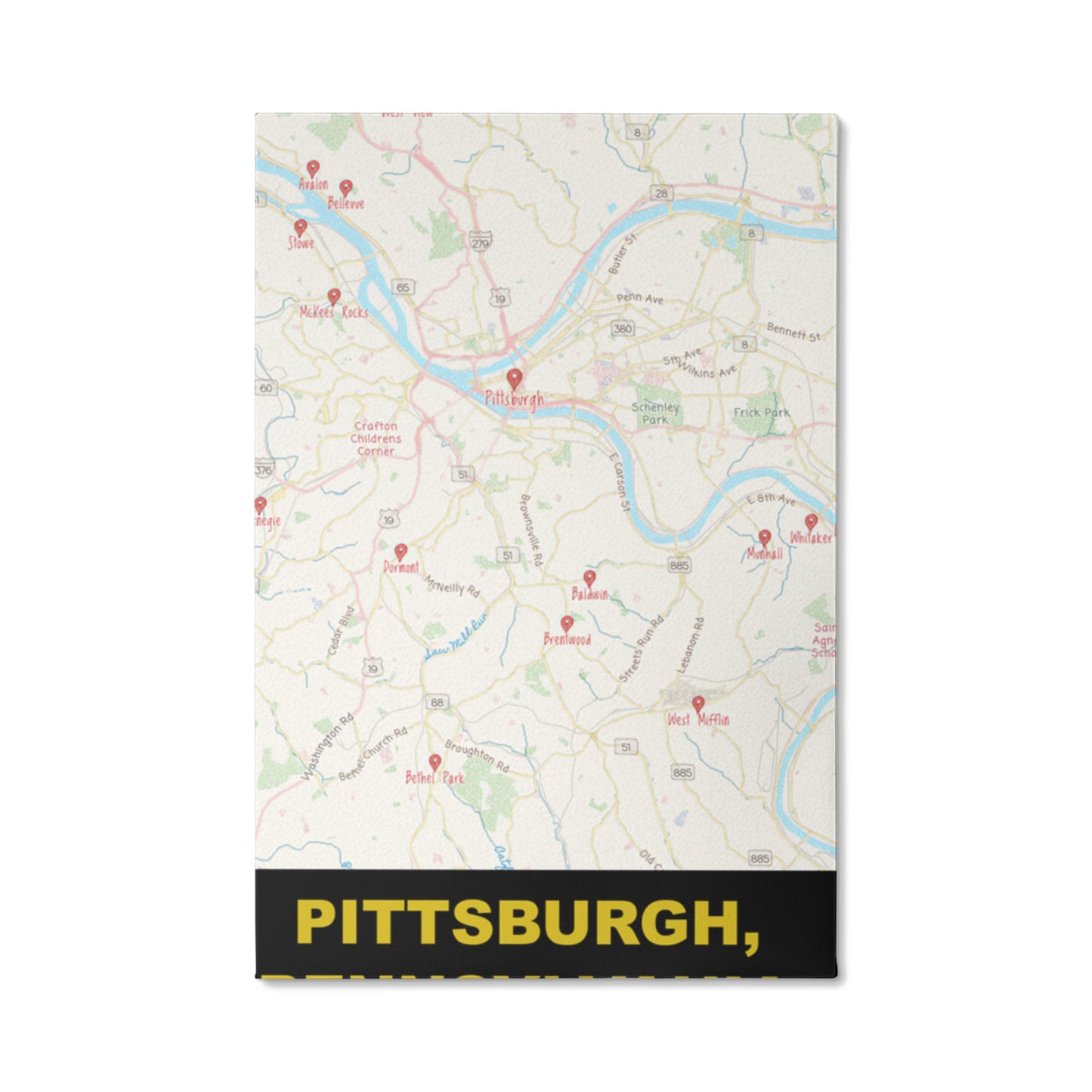 Pittsburgh PA Colored Pencil Map Canvas Wall Art