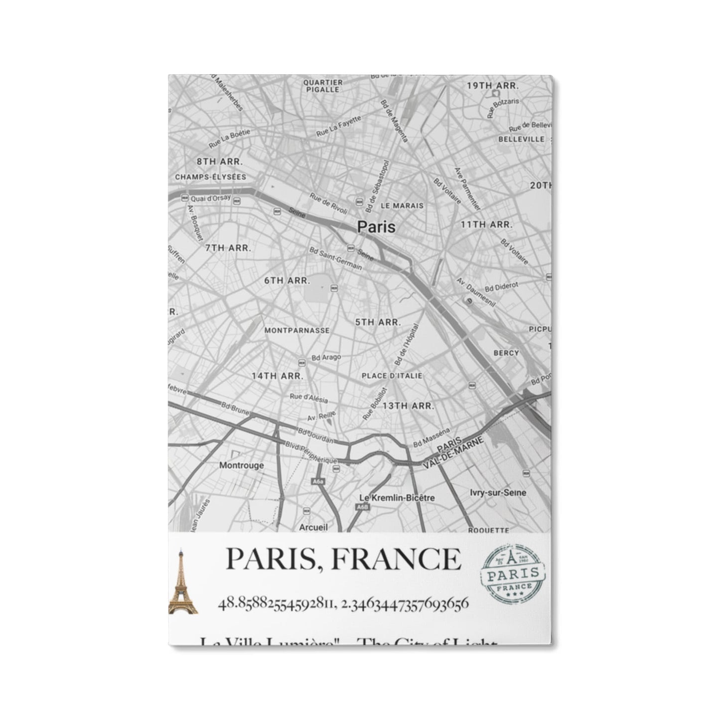 Paris, France Map Wall Art – Elegant City of Light Poster with Coordinates & Street Details
