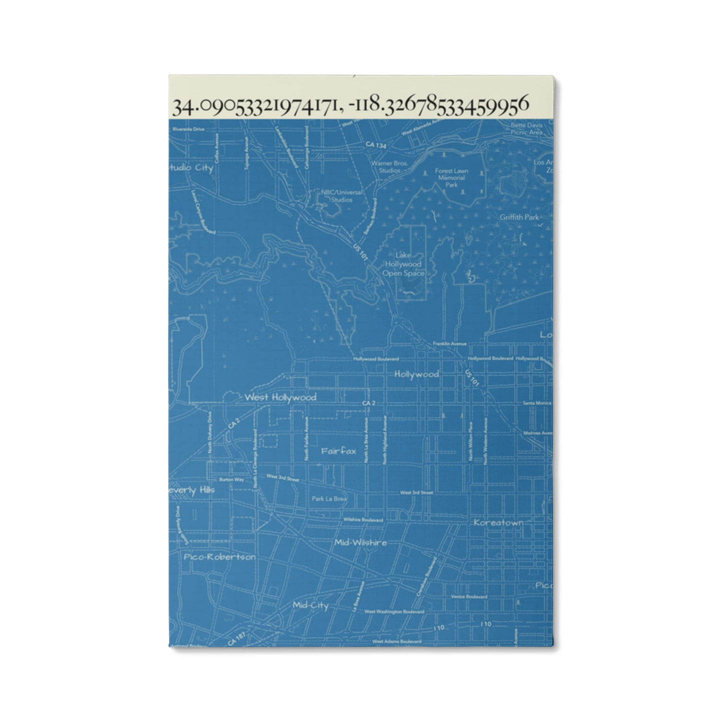 Hollywood Map Canvas Art – City Street and Landmark Wall Decor