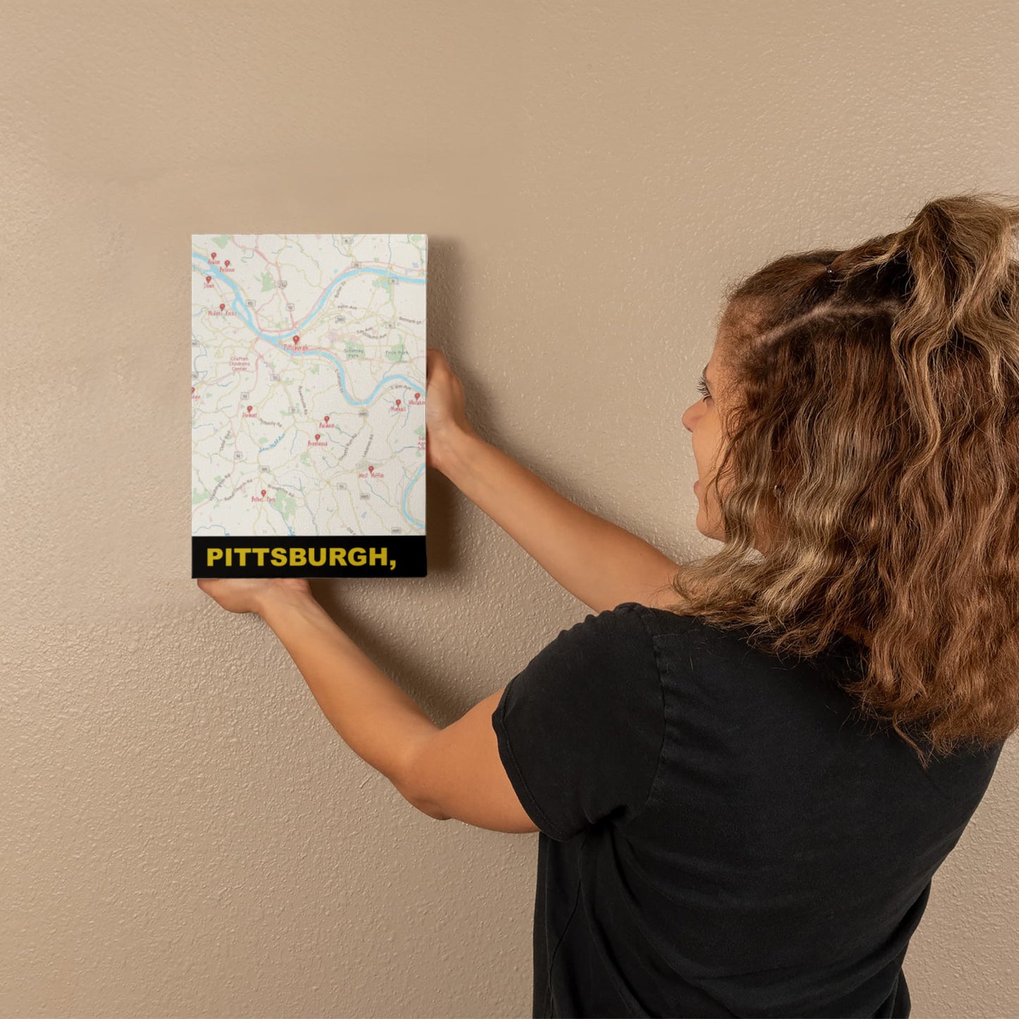Pittsburgh PA Colored Pencil Map Canvas Wall Art