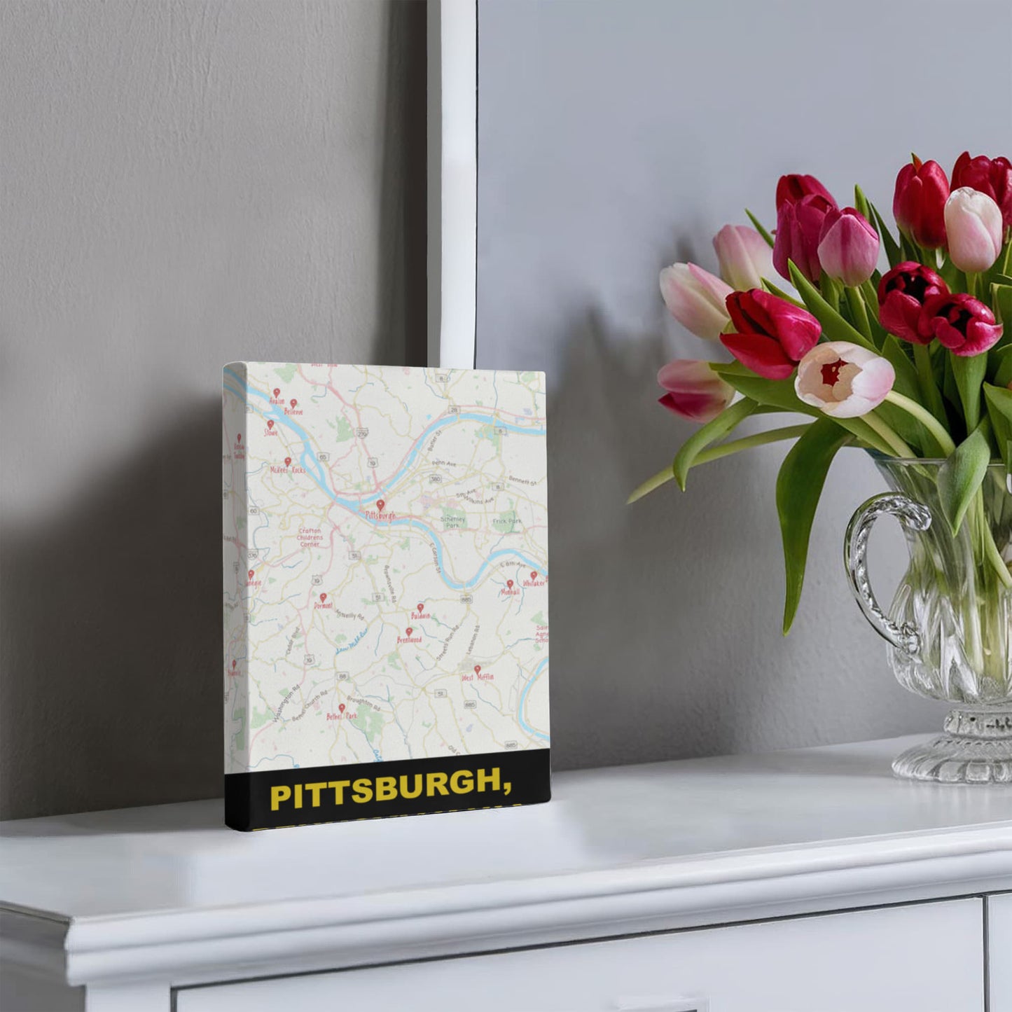 Pittsburgh PA Colored Pencil Map Canvas Wall Art