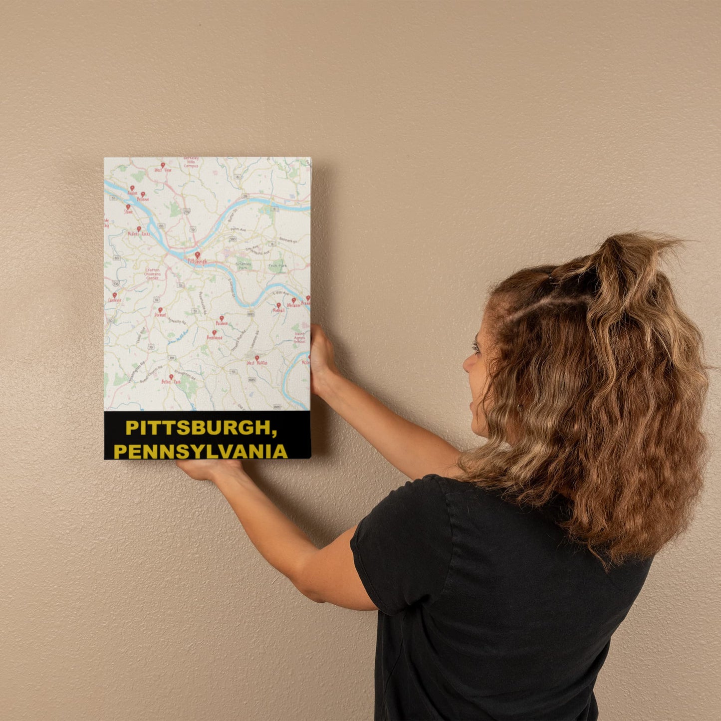 Pittsburgh PA Colored Pencil Map Canvas Wall Art