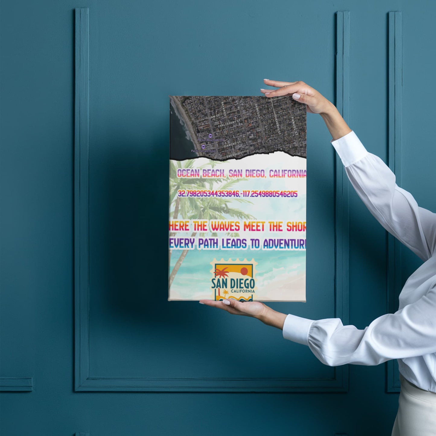 Pacific Beach San Diego Map Canvas Wall Art – Coastal Décor