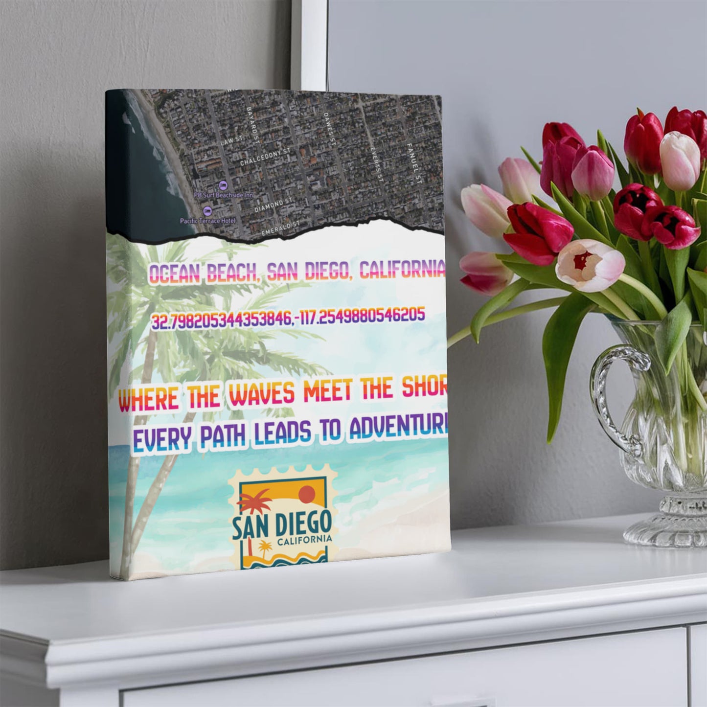 Pacific Beach San Diego Map Canvas Wall Art – Coastal Décor