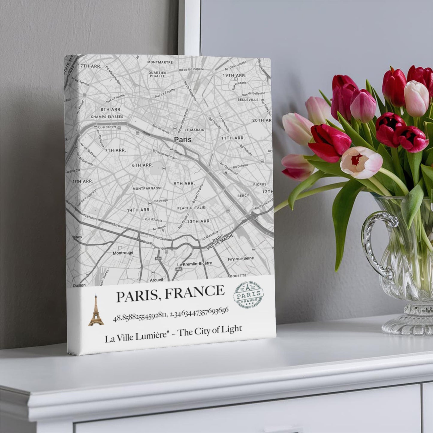 Paris, France Map Wall Art – Elegant City of Light Poster with Coordinates & Street Details
