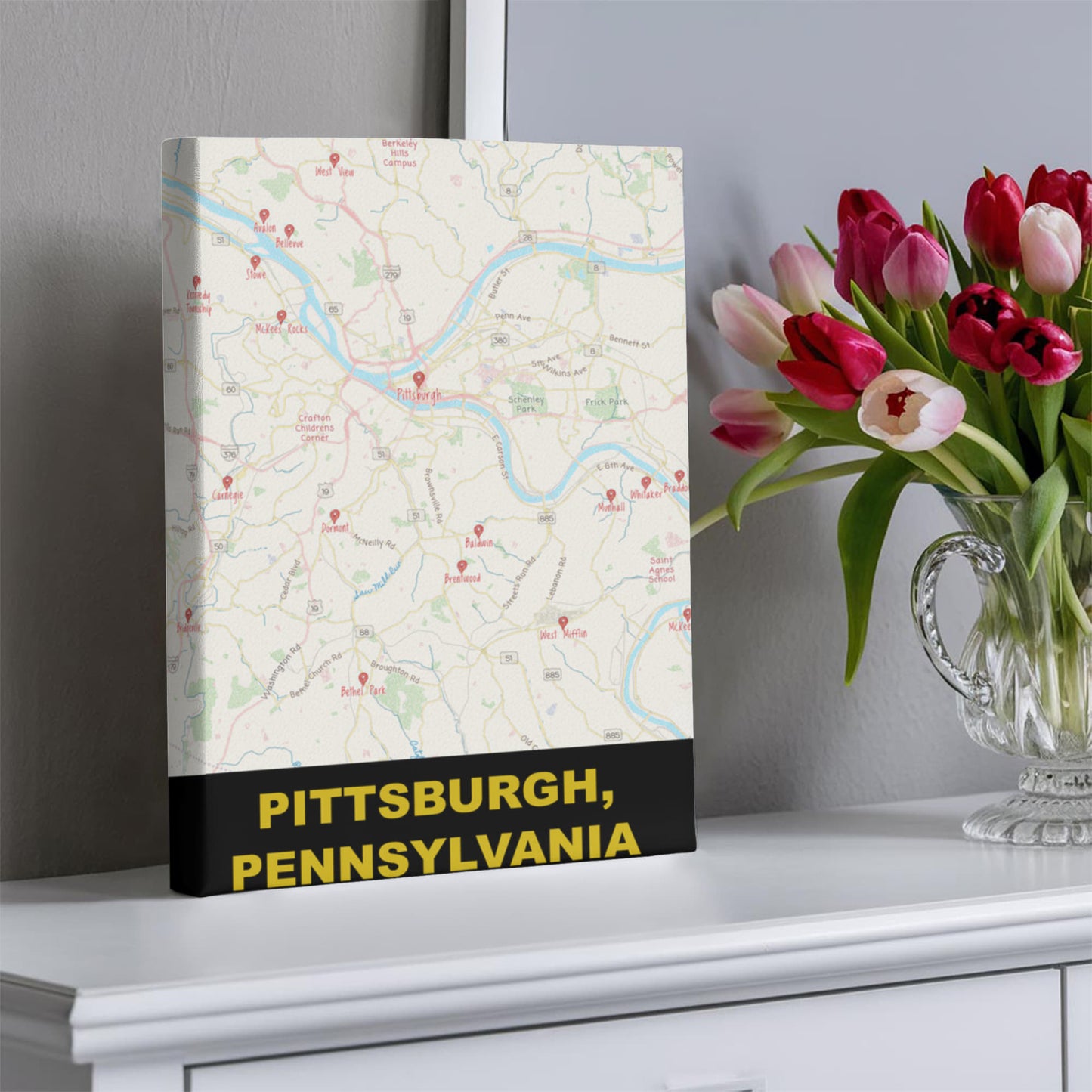 Pittsburgh PA Colored Pencil Map Canvas Wall Art