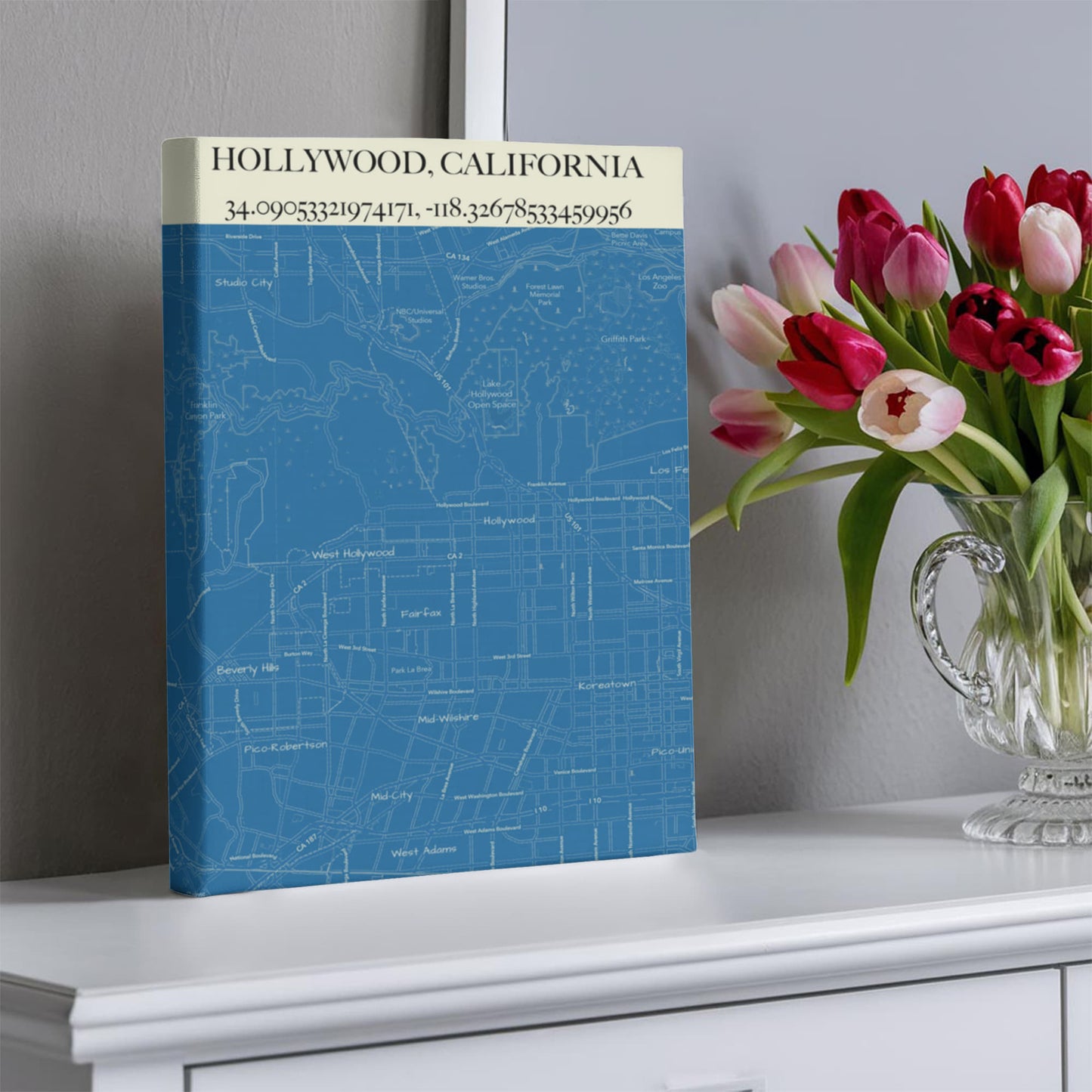 Hollywood Map Canvas Art – City Street and Landmark Wall Decor