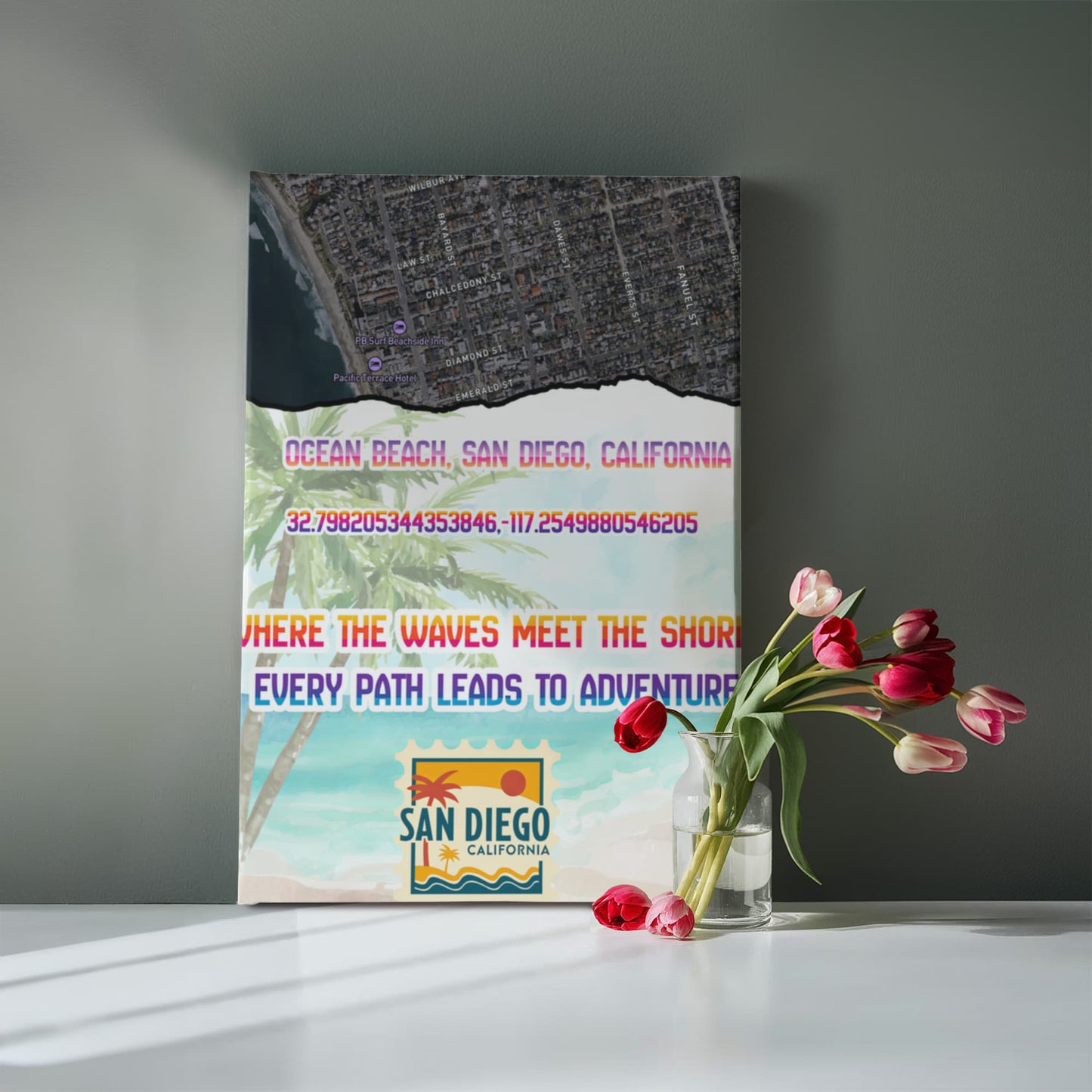 Pacific Beach San Diego Map Canvas Wall Art – Coastal Décor