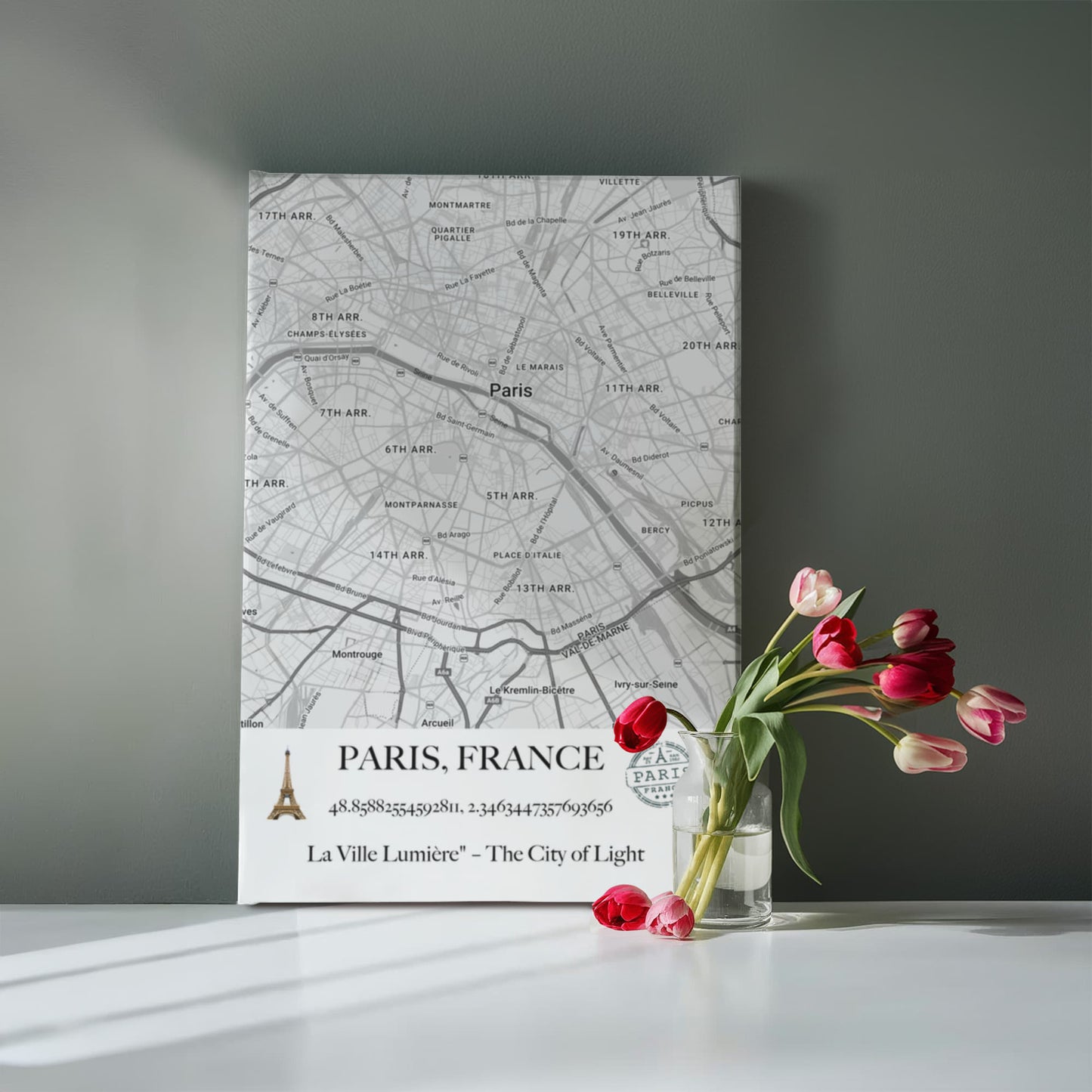 Paris, France Map Wall Art – Elegant City of Light Poster with Coordinates & Street Details