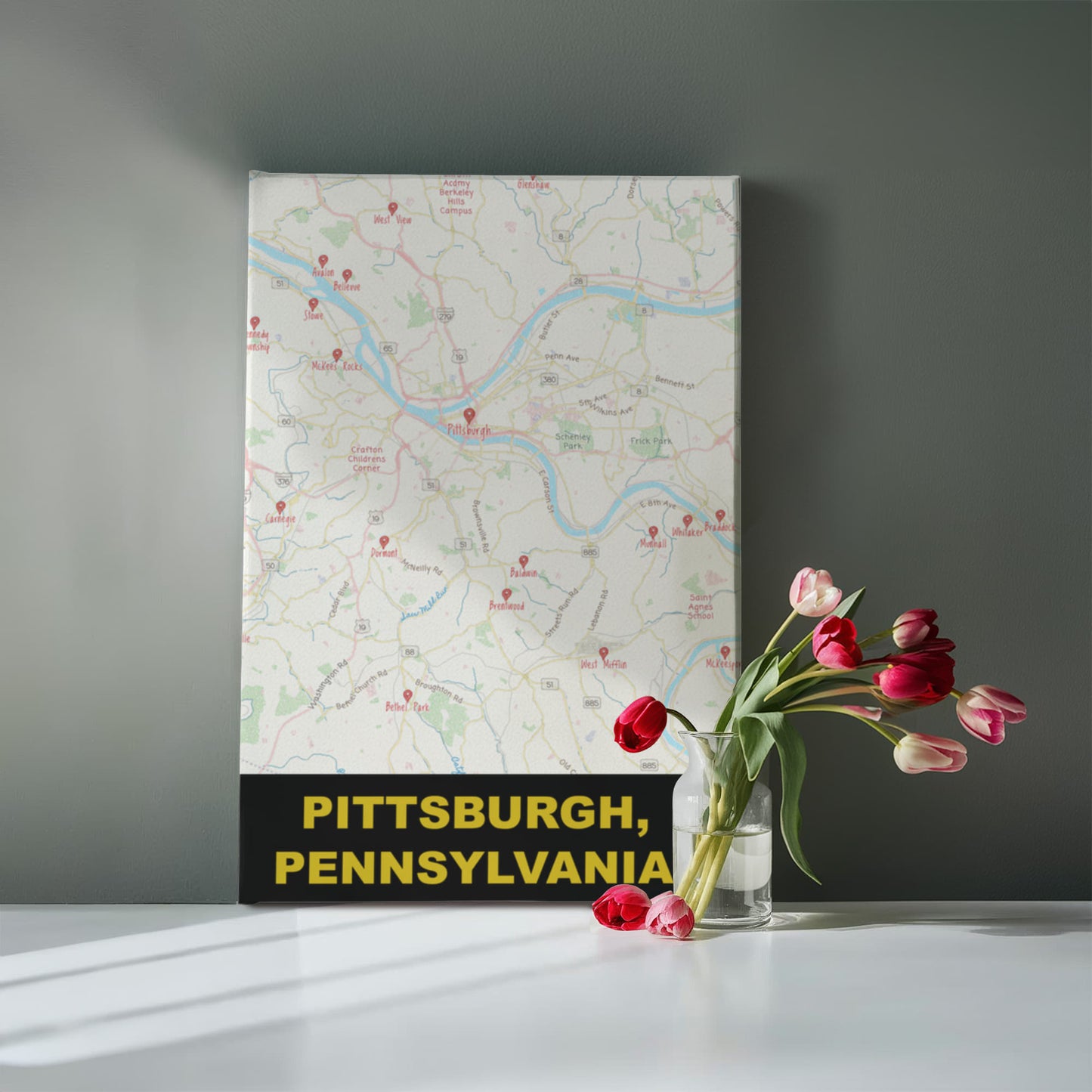 Pittsburgh PA Colored Pencil Map Canvas Wall Art