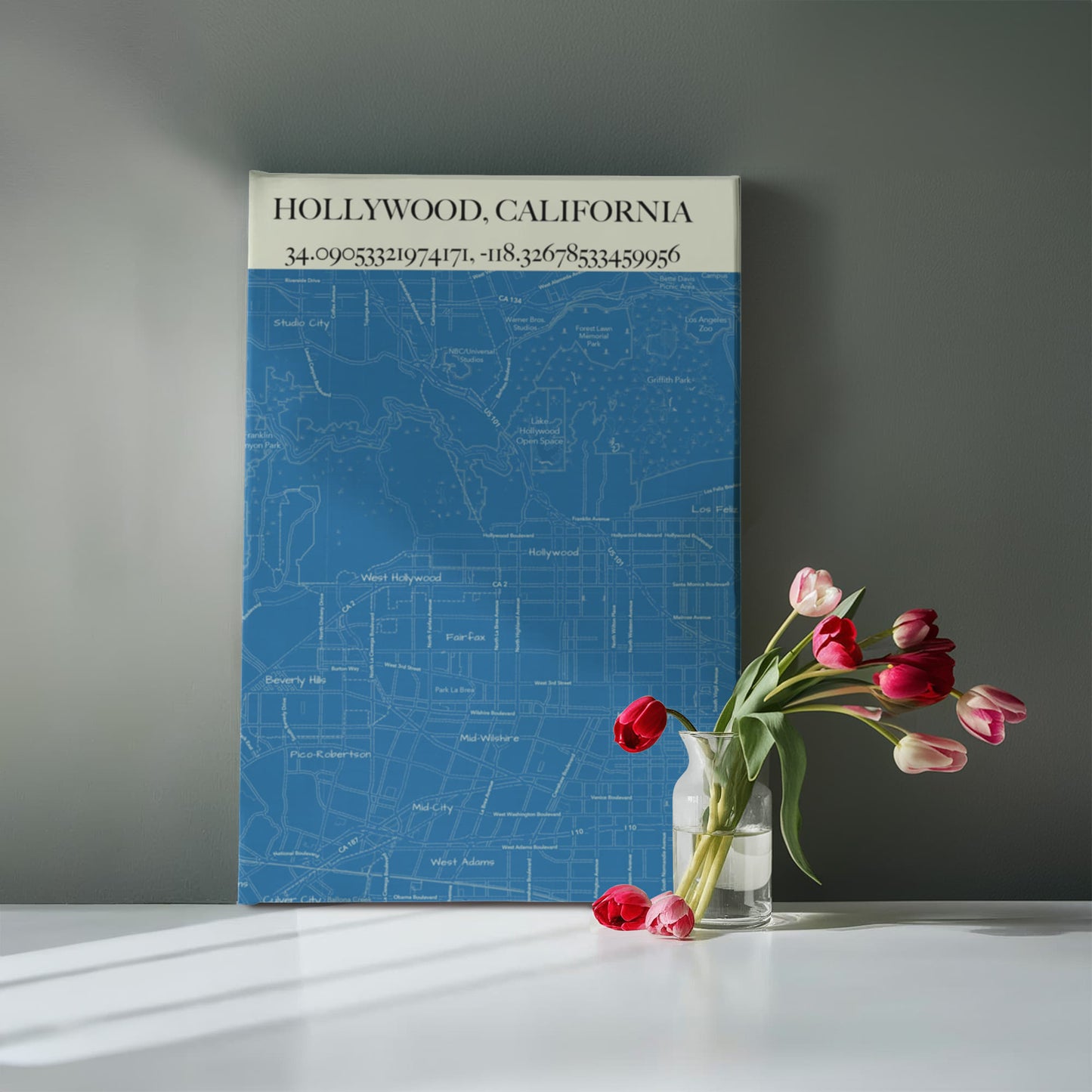 Hollywood Map Canvas Art – City Street and Landmark Wall Decor