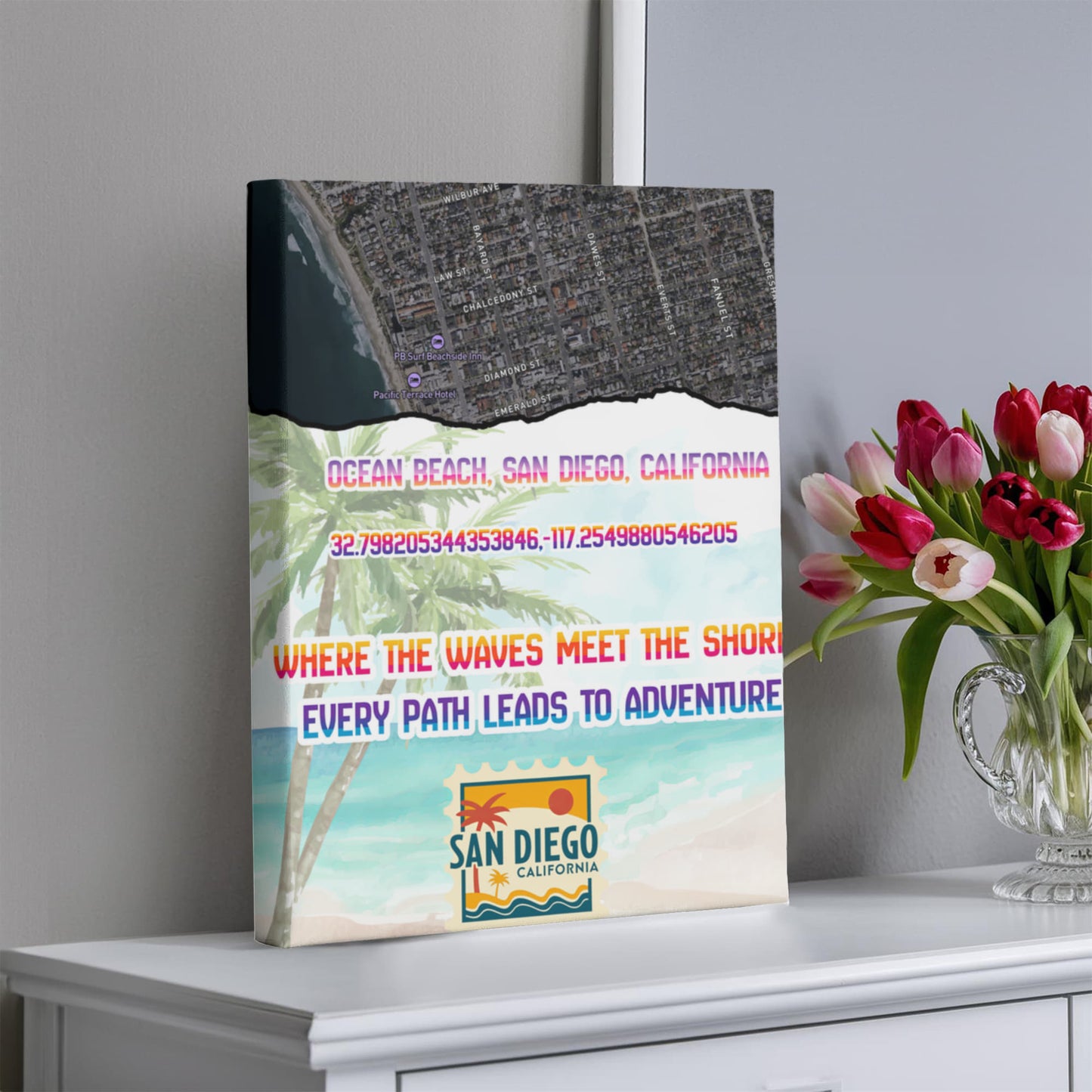 Pacific Beach San Diego Map Canvas Wall Art – Coastal Décor