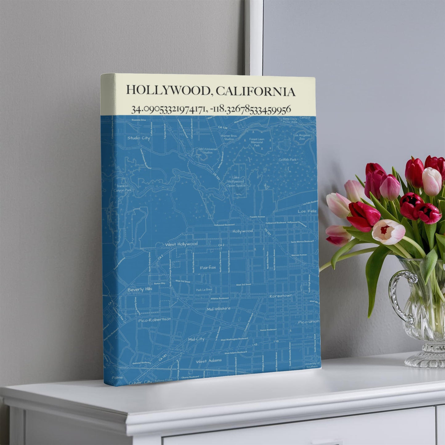 Hollywood Map Canvas Art – City Street and Landmark Wall Decor
