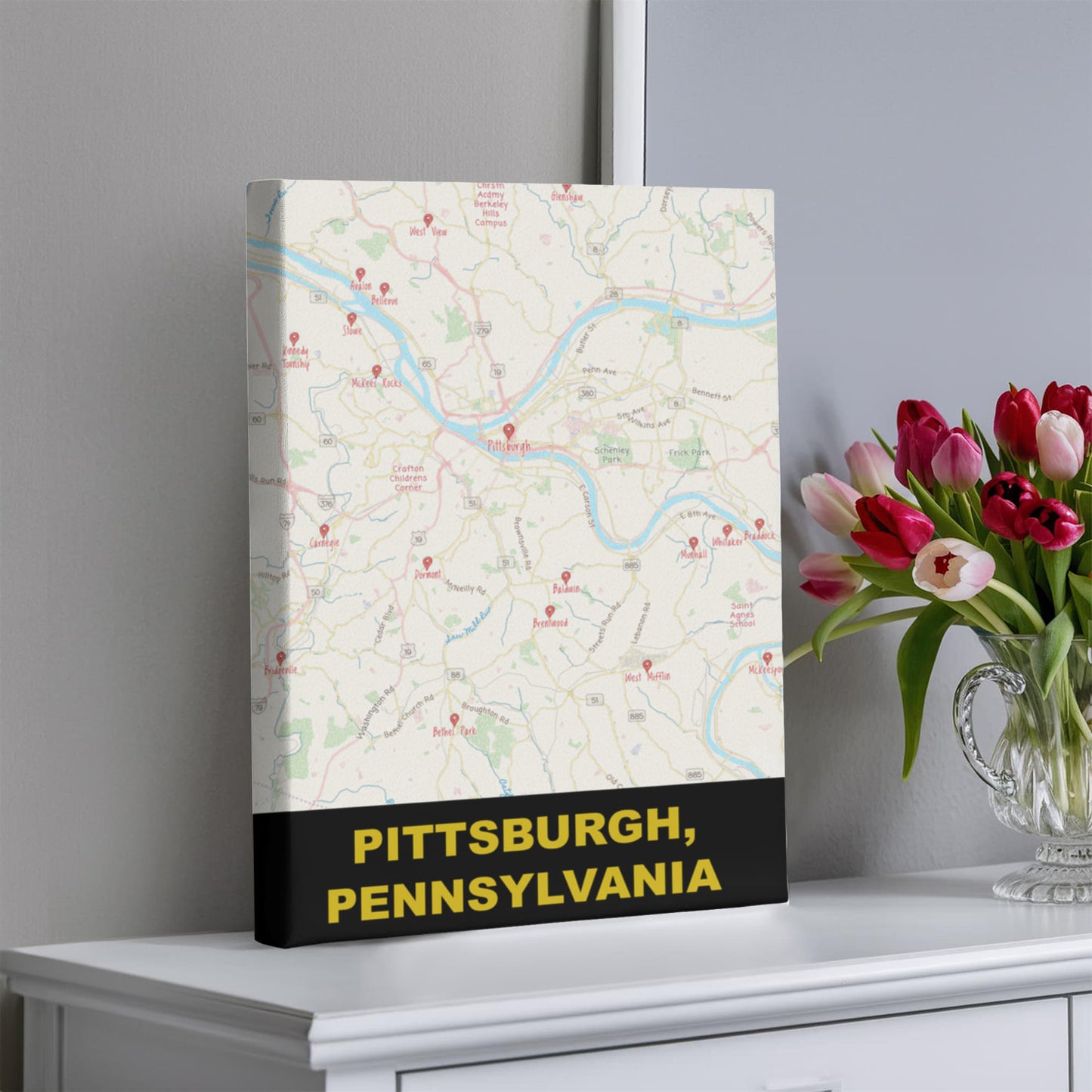 Pittsburgh PA Colored Pencil Map Canvas Wall Art
