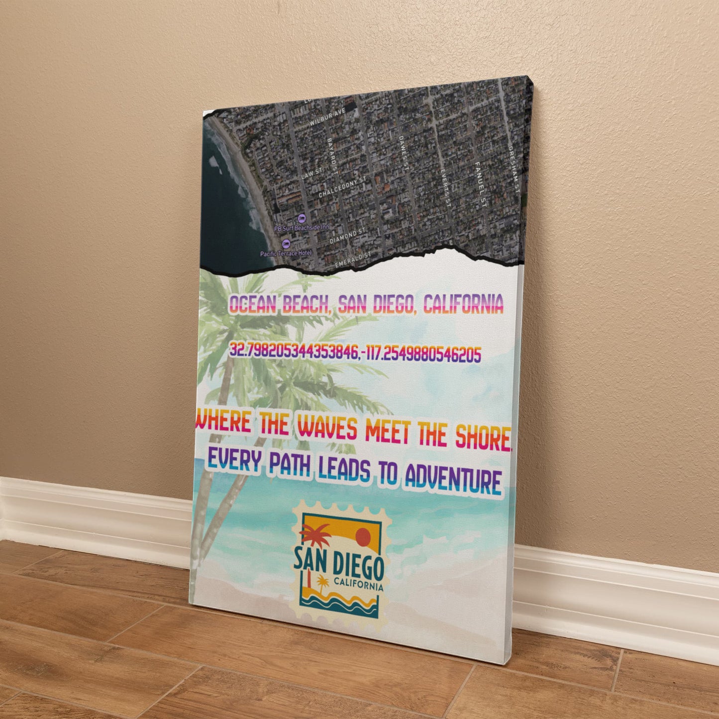 Pacific Beach San Diego Map Canvas Wall Art – Coastal Décor