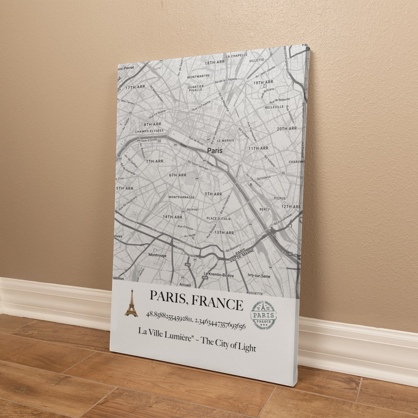 Paris, France Map Wall Art – Elegant City of Light Poster with Coordinates & Street Details
