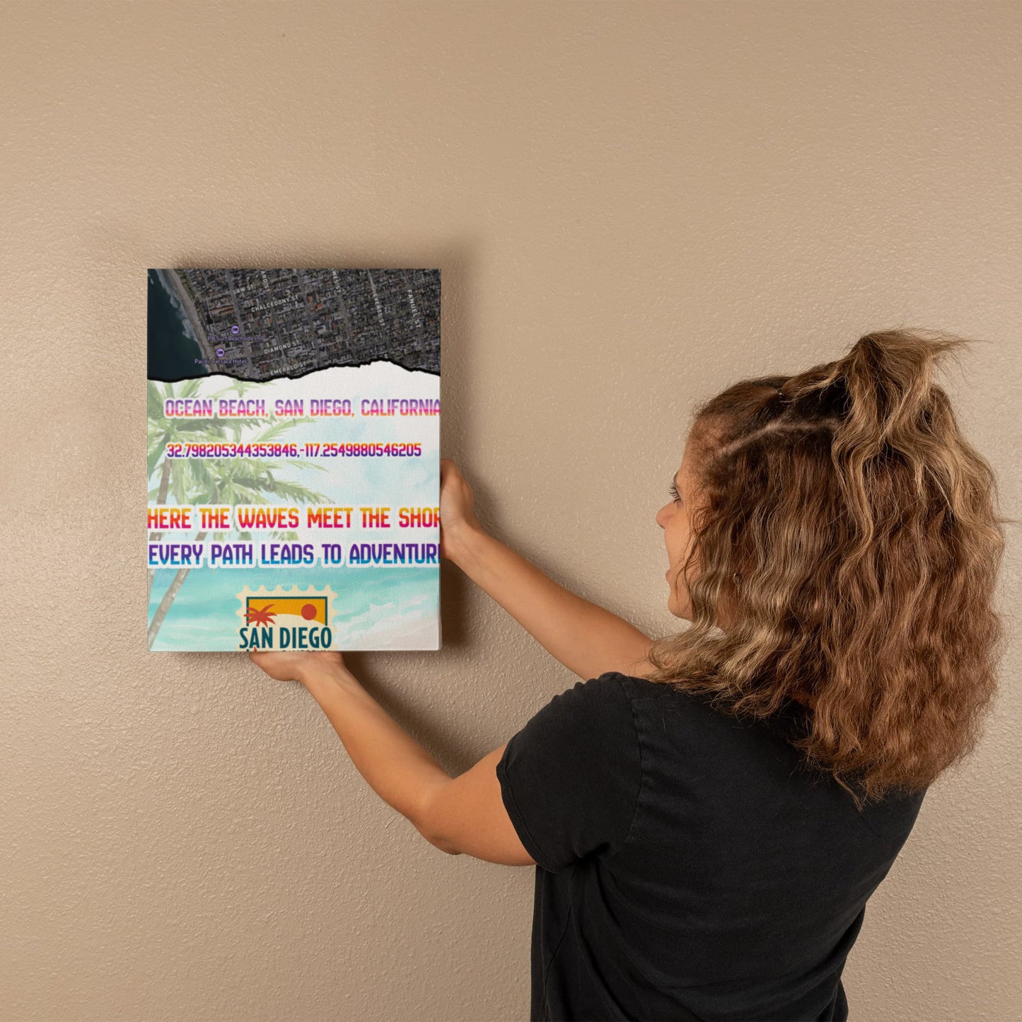 Pacific Beach San Diego Map Canvas Wall Art – Coastal Décor