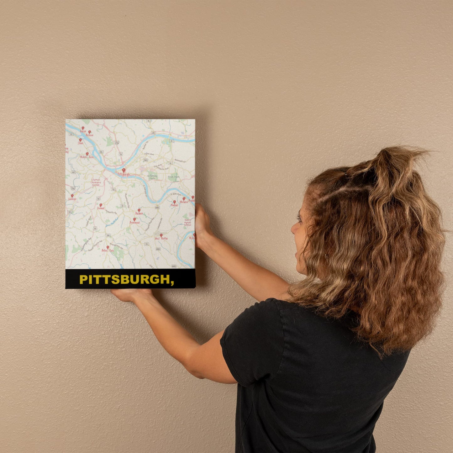 Pittsburgh PA Colored Pencil Map Canvas Wall Art