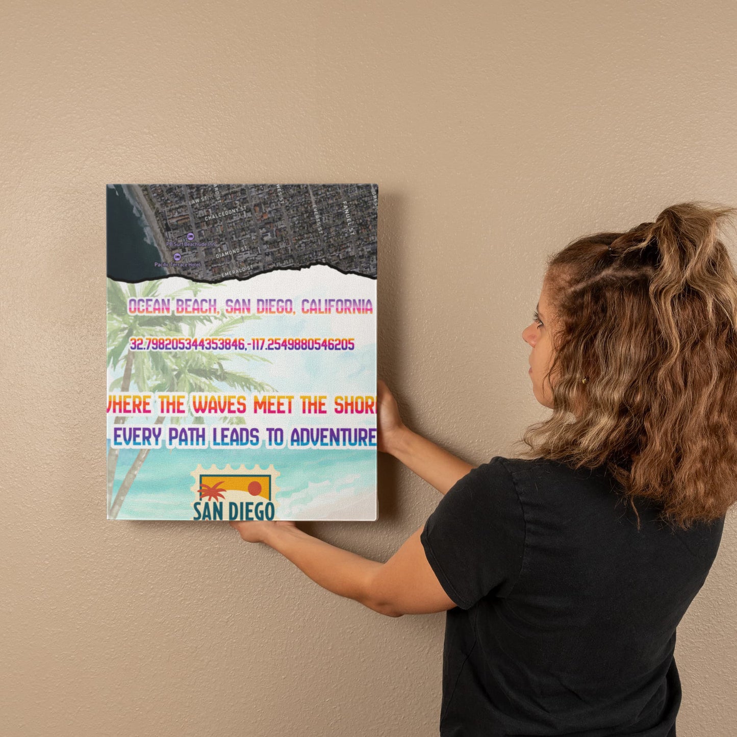 Pacific Beach San Diego Map Canvas Wall Art – Coastal Décor