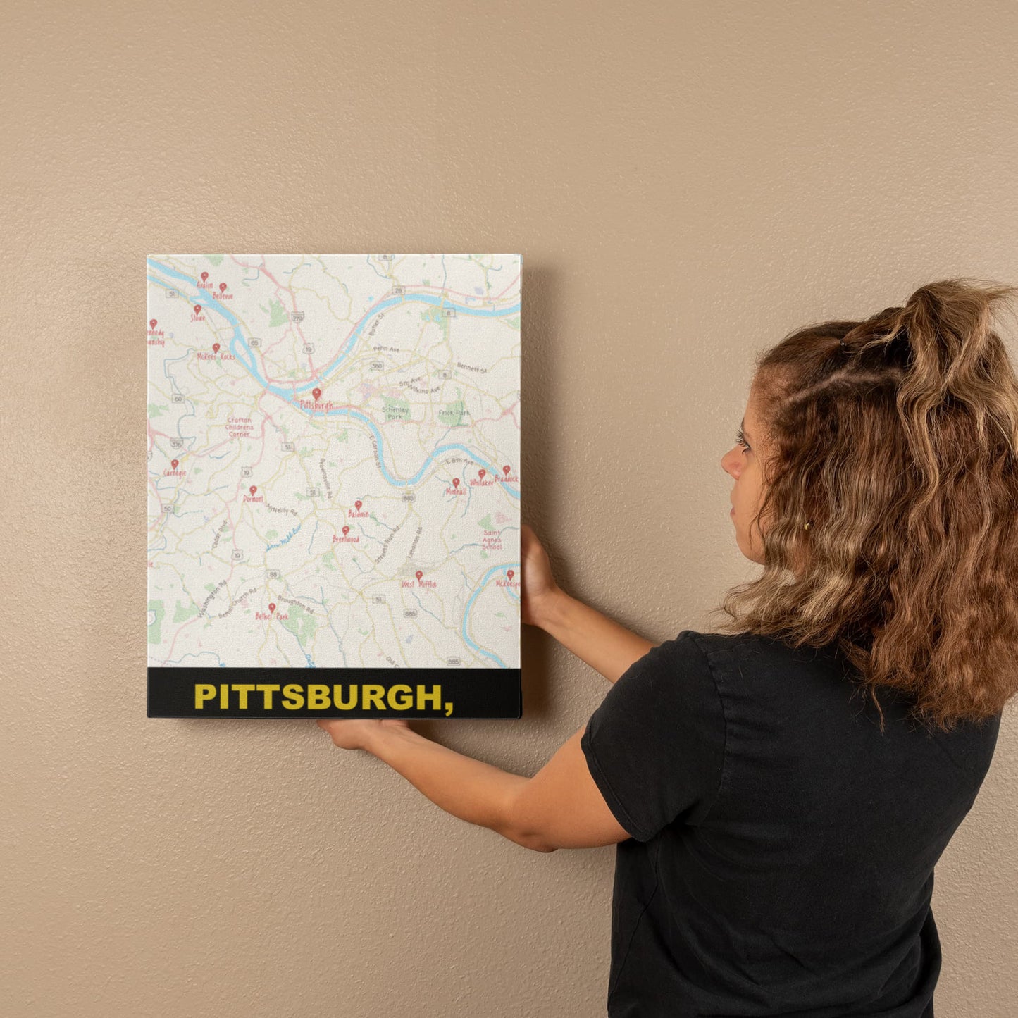 Pittsburgh PA Colored Pencil Map Canvas Wall Art
