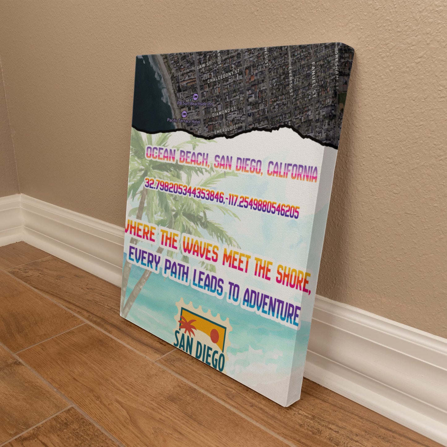 Pacific Beach San Diego Map Canvas Wall Art – Coastal Décor