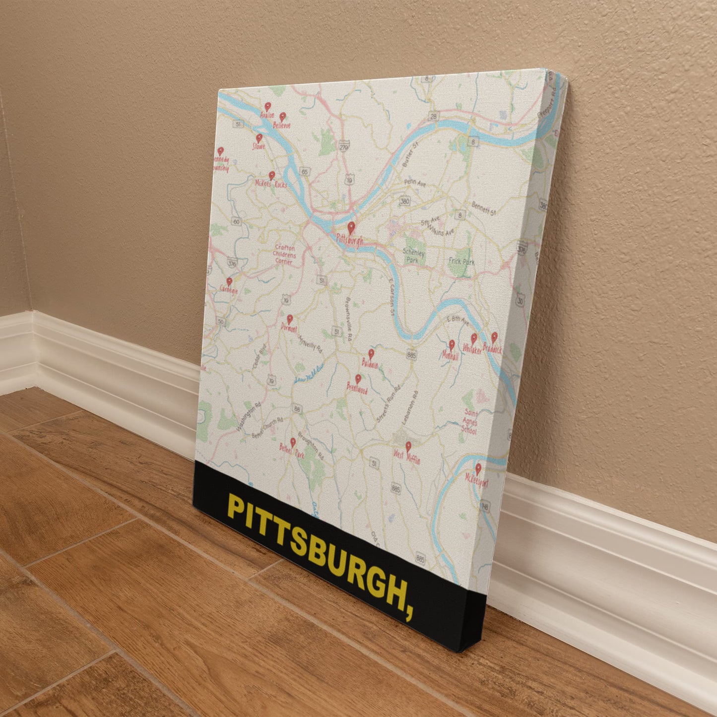 Pittsburgh PA Colored Pencil Map Canvas Wall Art