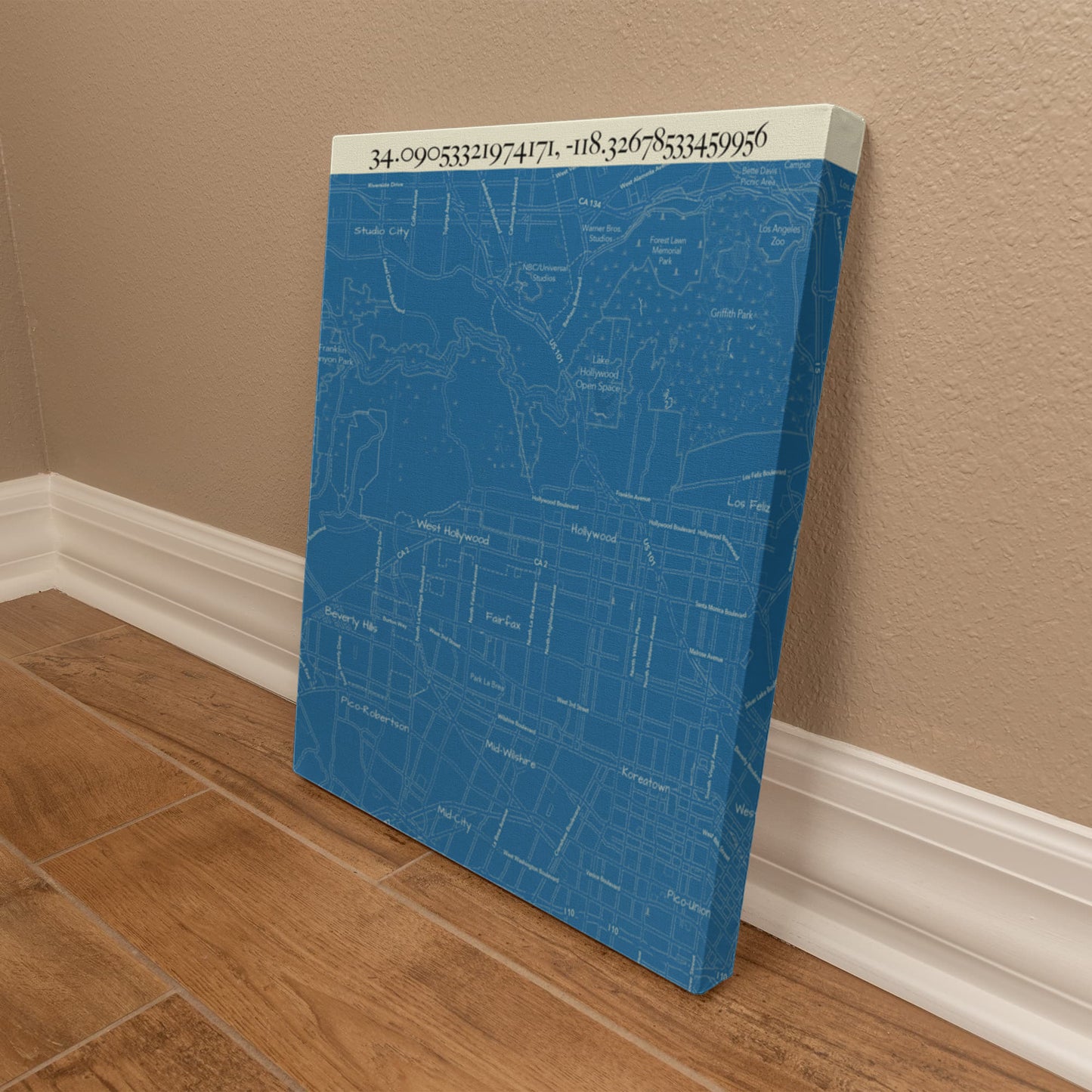 Hollywood Map Canvas Art – City Street and Landmark Wall Decor