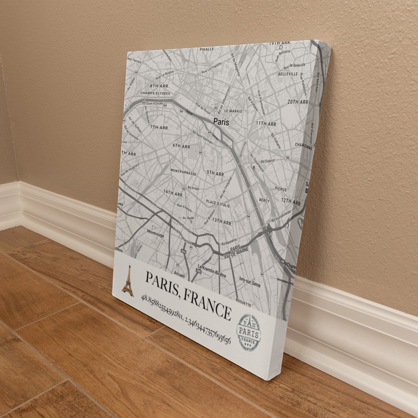 Paris, France Map Wall Art – Elegant City of Light Poster with Coordinates & Street Details