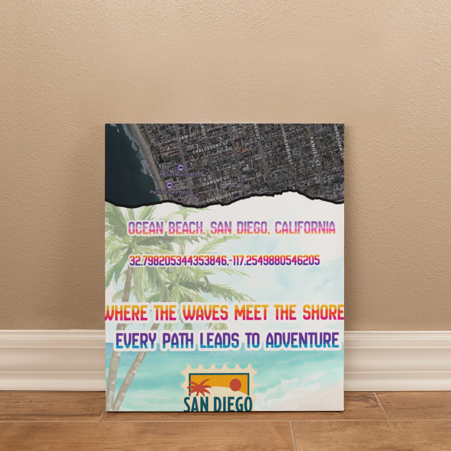 Pacific Beach San Diego Map Canvas Wall Art – Coastal Décor