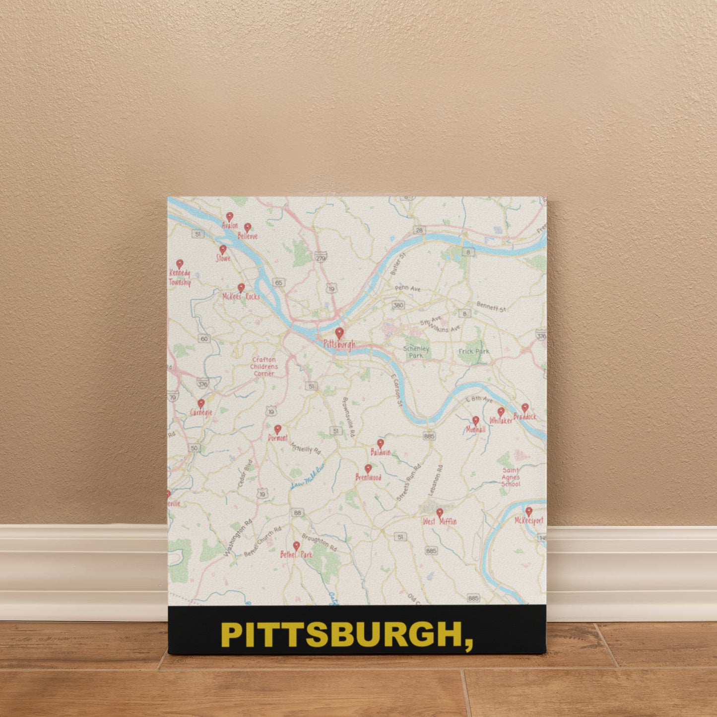 Pittsburgh PA Colored Pencil Map Canvas Wall Art