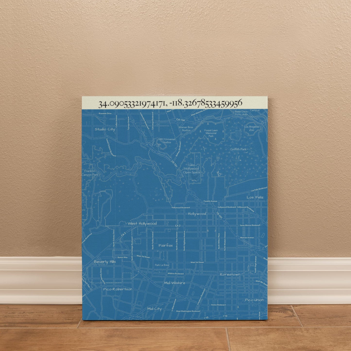 Hollywood Map Canvas Art – City Street and Landmark Wall Decor
