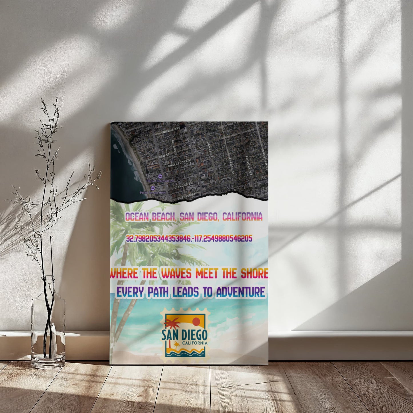 Pacific Beach San Diego Map Canvas Wall Art – Coastal Décor