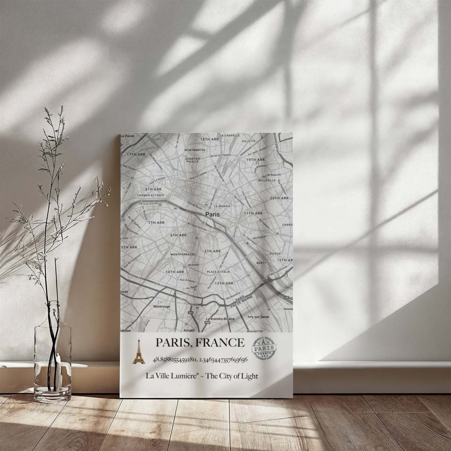 Paris, France Map Wall Art – Elegant City of Light Poster with Coordinates & Street Details
