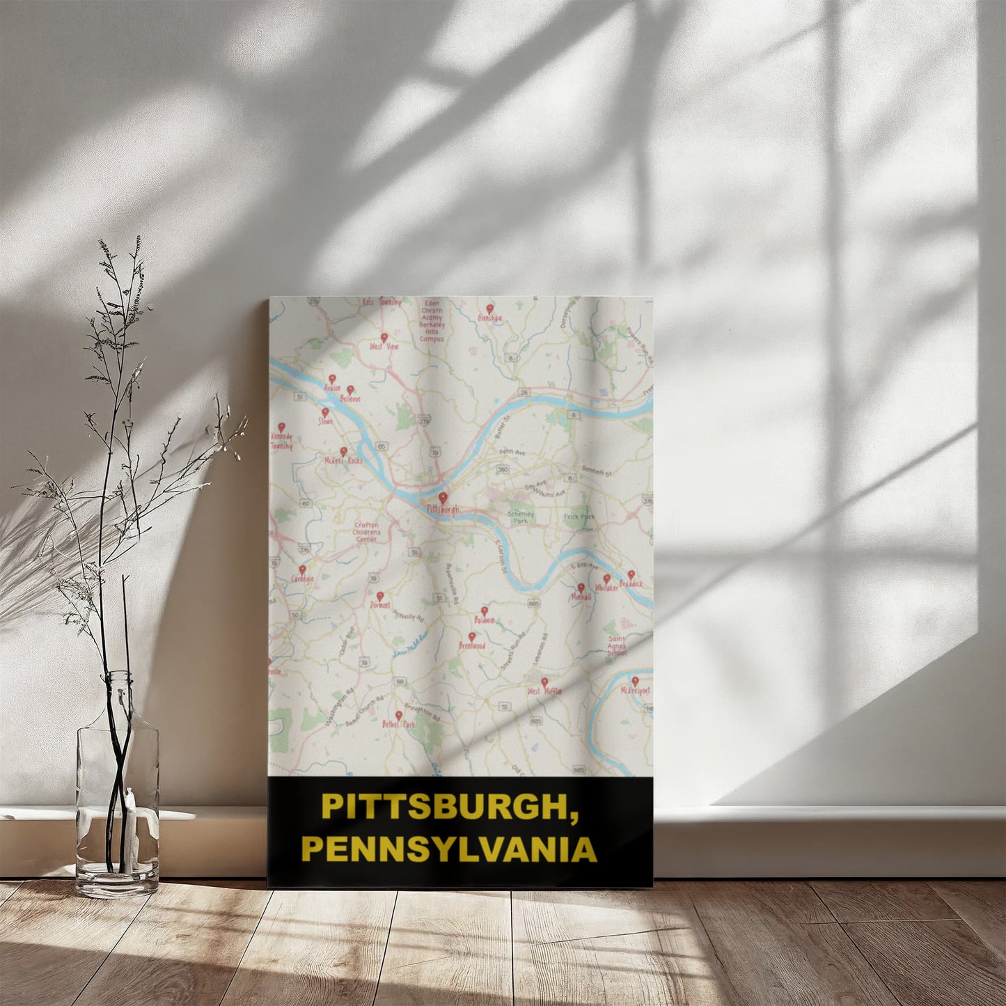 Pittsburgh PA Colored Pencil Map Canvas Wall Art
