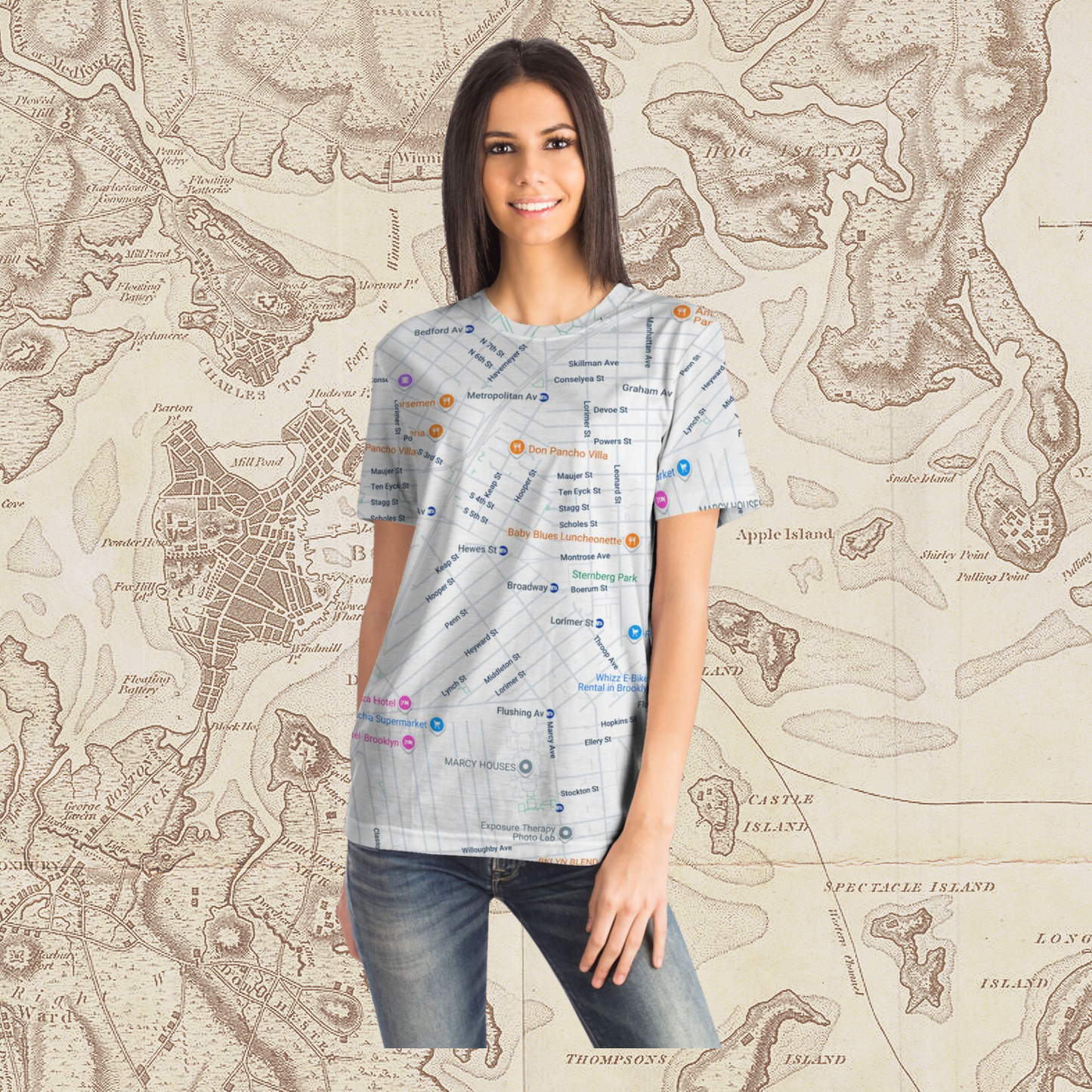 All Over Print Brooklyn NY Map T-Shirt – City Streetwear Style