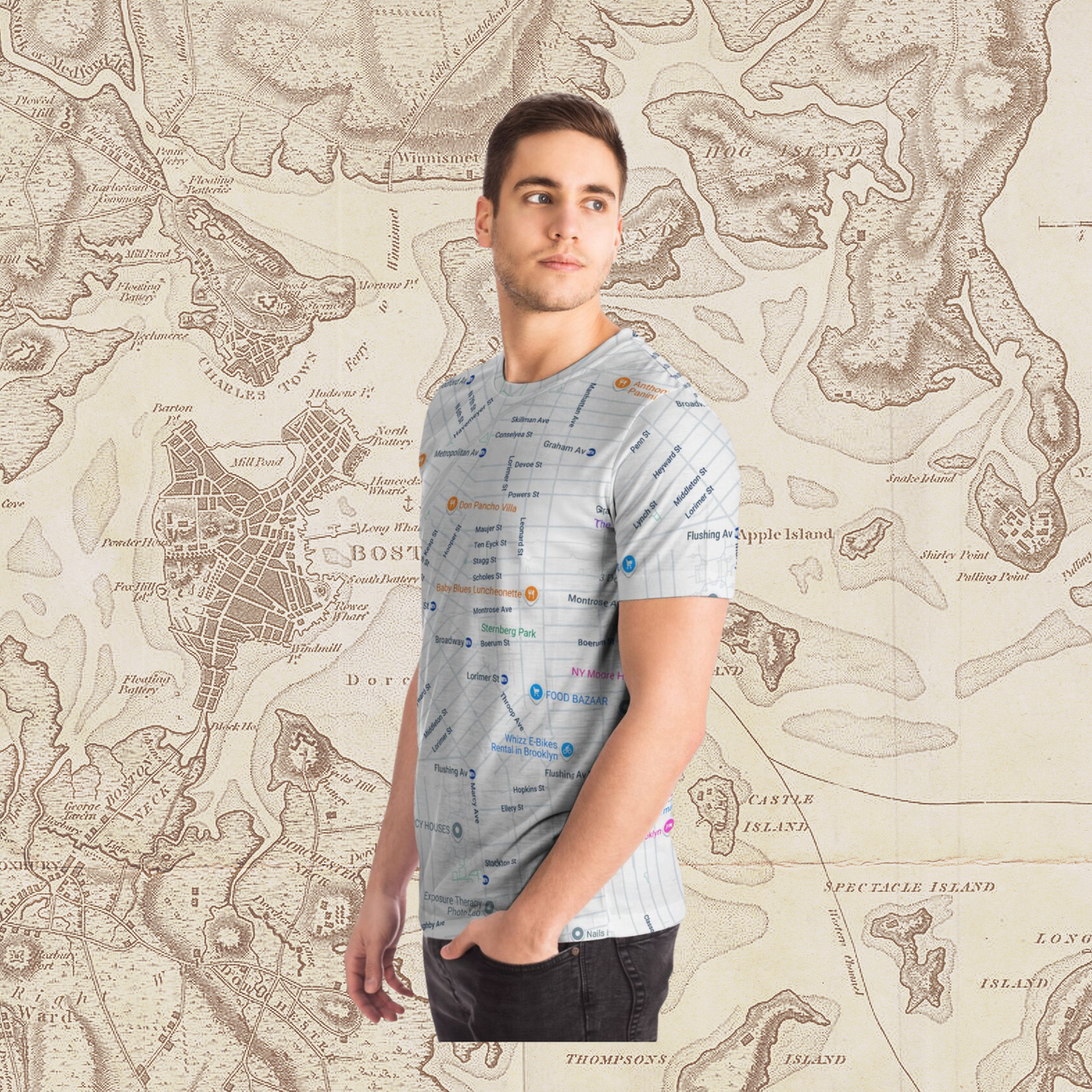 All Over Print Brooklyn NY Map T-Shirt – City Streetwear Style