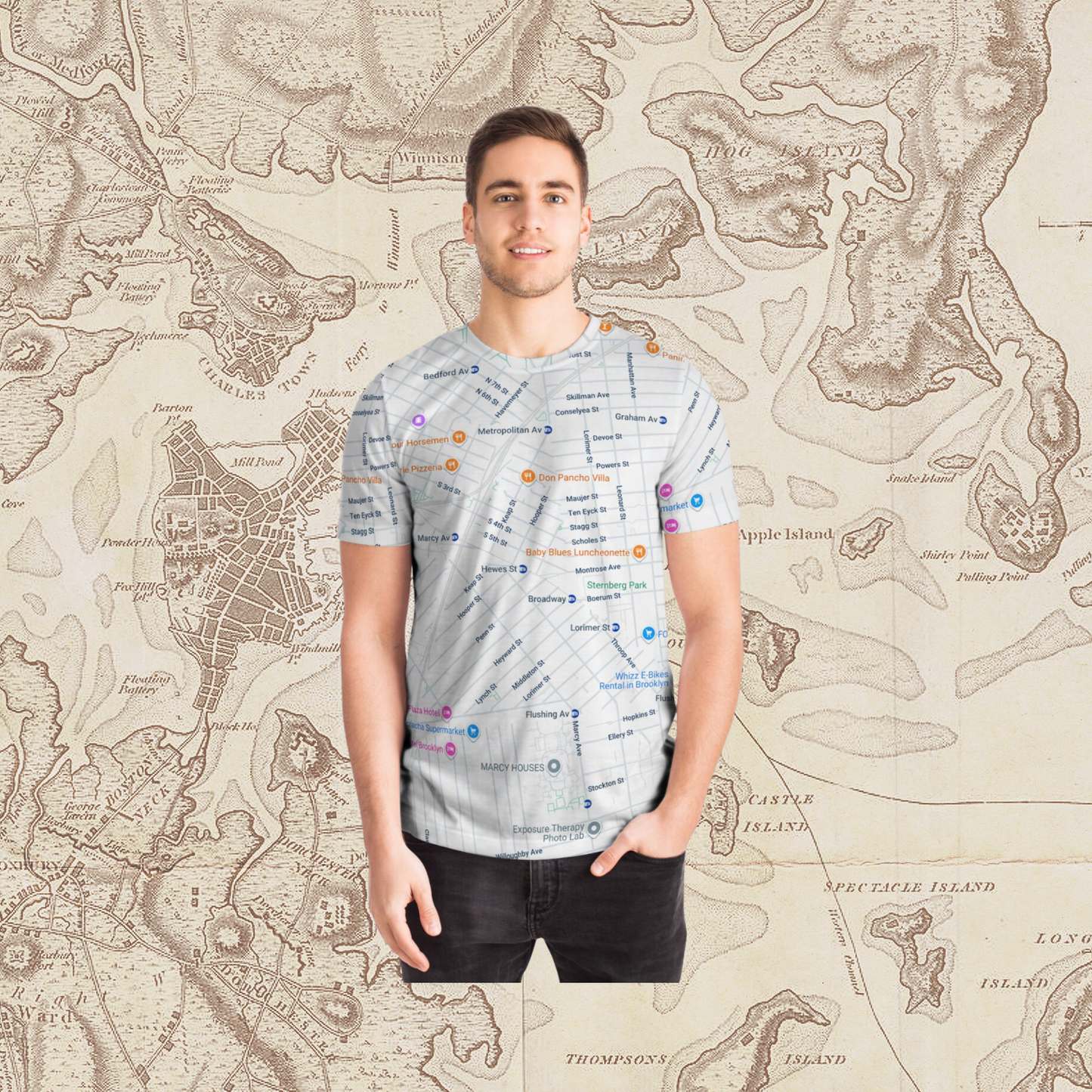 All Over Print Brooklyn NY Map T-Shirt – City Streetwear Style