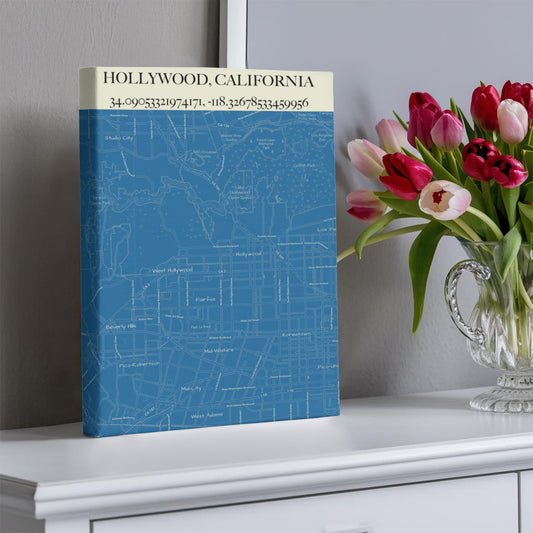 Hollywood Map Canvas Art – City Street and Landmark Wall Decor