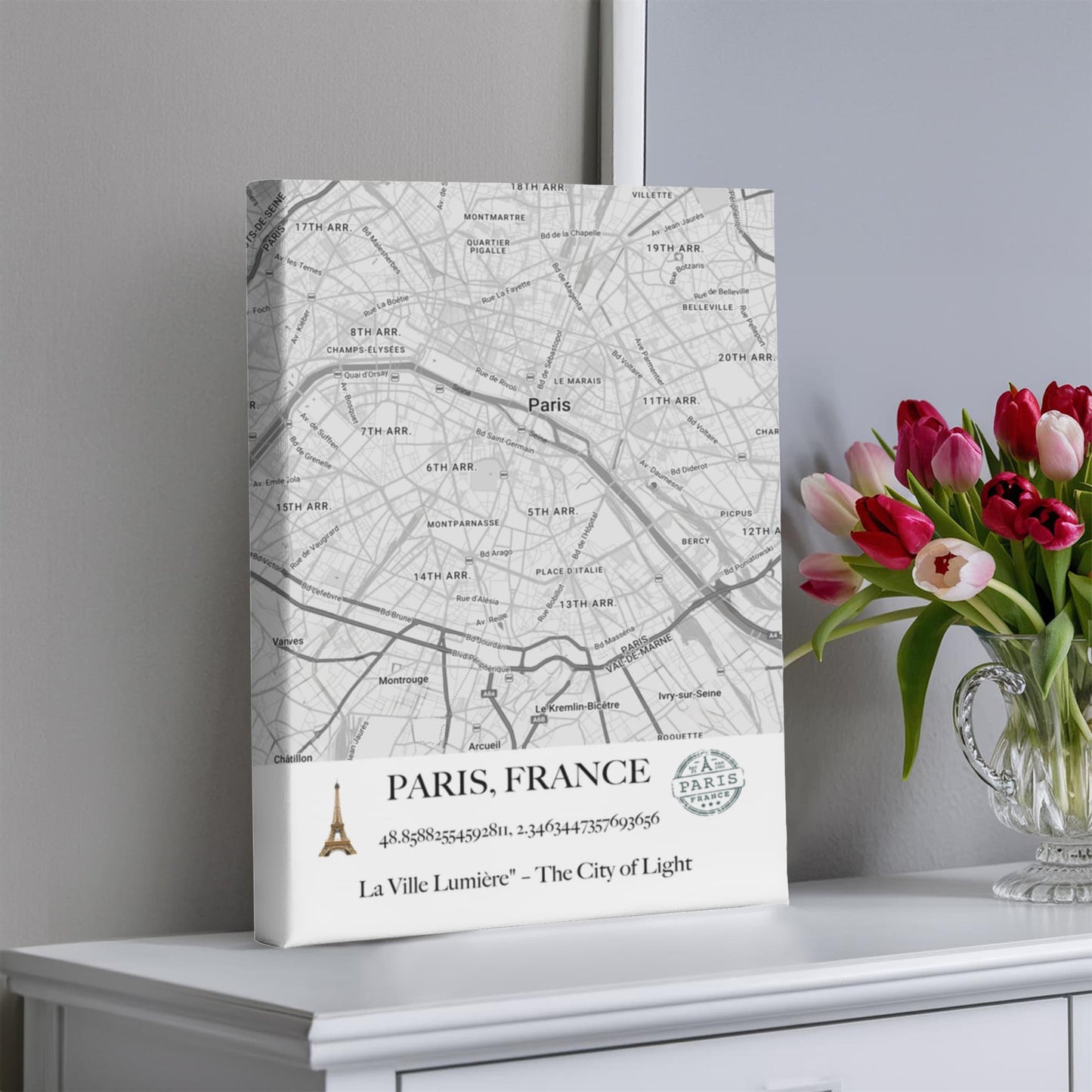 Paris, France Map Wall Art – Elegant City of Light Poster with Coordinates & Street Details