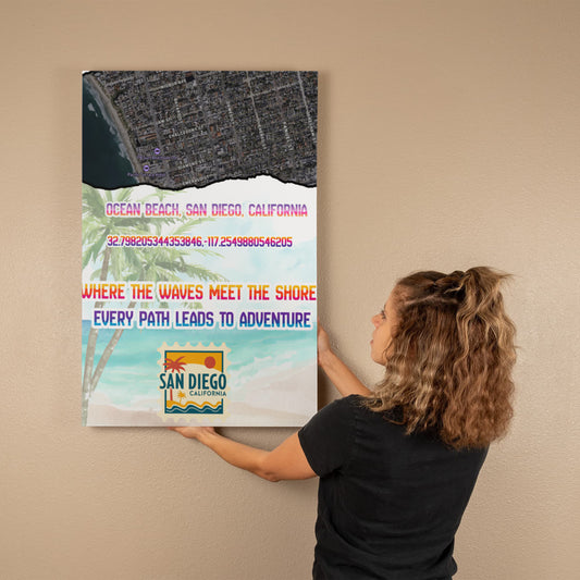 Pacific Beach San Diego Map Canvas Wall Art – Coastal Décor