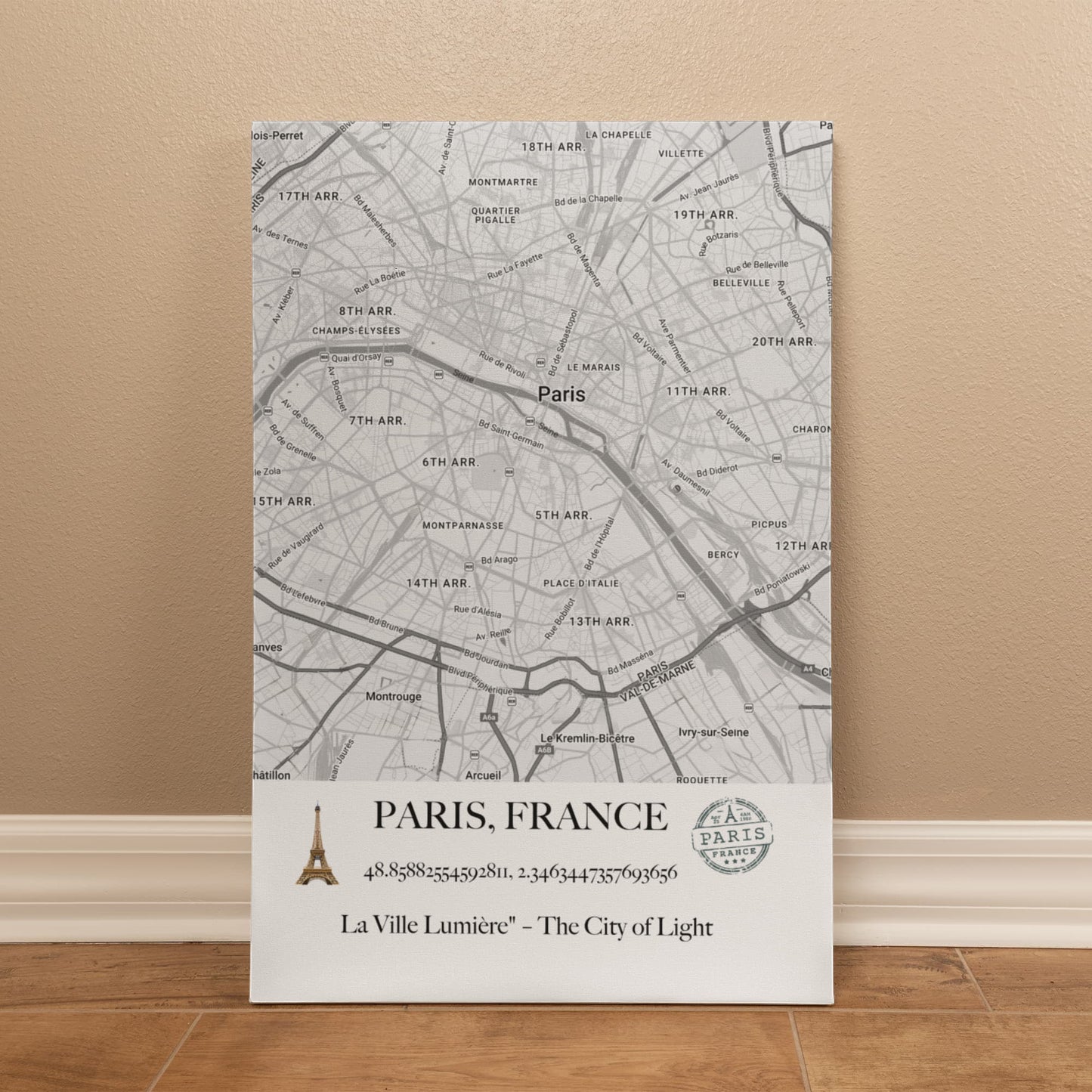 Paris, France Map Wall Art – Elegant City of Light Poster with Coordinates & Street Details