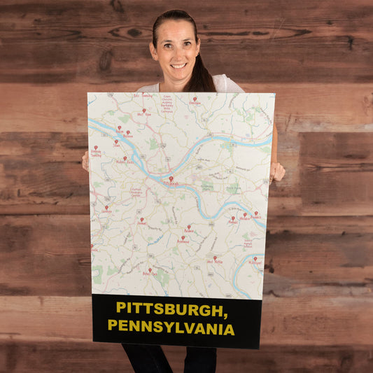 Pittsburgh PA Colored Pencil Map Canvas Wall Art